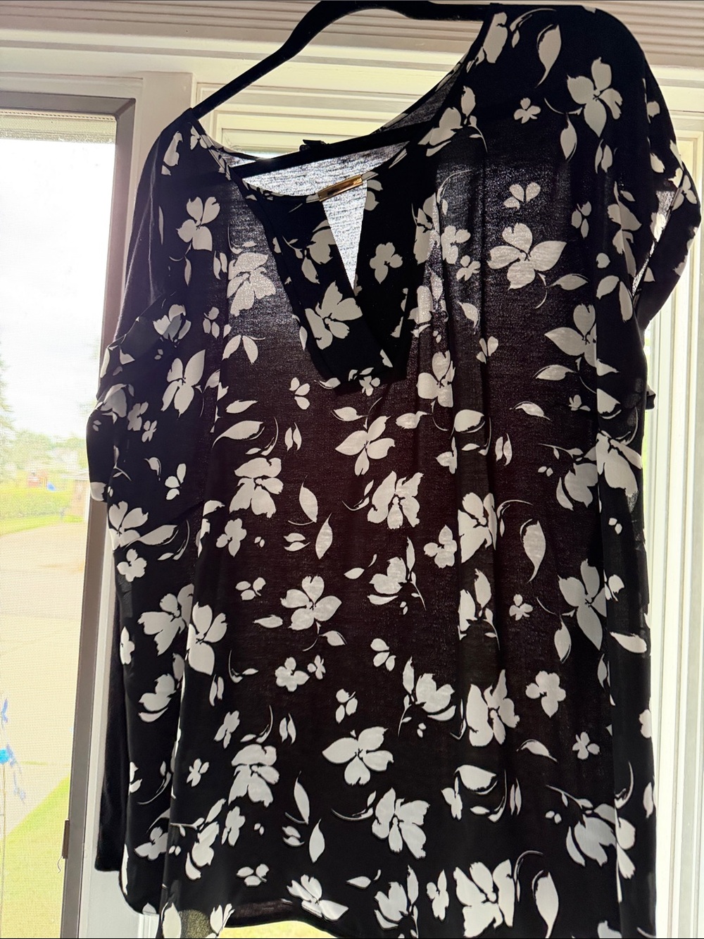 Black Floral V-Neck Women’s Blouse